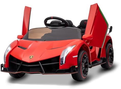 Quad électrique Enfant 2 Places 12V-Lamborghini Licensed,Voiture électrique Enfant avec Télécommande Parentale,2 Moteurs,Musique,Klaxon,Bluetooth,Véhicule Tout Terrain pour Enfants 3-8 Ans(Rouge)