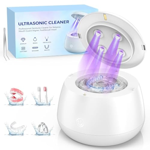TQQ Limpiador Ultrasonidos Dental con UV Esterilización, Limpiador Ferula Dental 48000 Hz, Dental Pod 200 ML, Para Brackets, Retenedores, Protectores Nocturnos, Alineadores etc