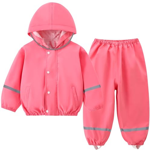 Fewlby Puddle Suit Kids Waterproof Suit, Waterproof Jacket & Rain Trousers 2-Piece Set, Girls Boys Raincoat and Pants Toddler Cartoon Rain Suit for 1-7 Years