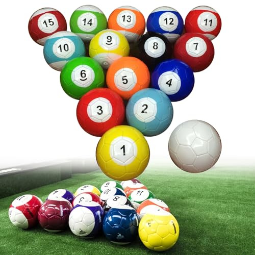 Fußball Billard Ball Set, Kickpool Bälle für aufblasbares Spiel, PU Leder Snookerbälle für Hinterhofparty und Rasen