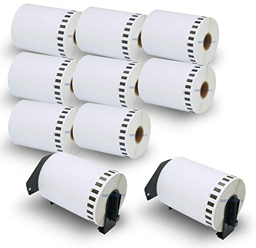 BETCKEY - 10 Rotoli DK-22243 Etichette per Spedizioni Compatibile con Brother, 102mm x 30.48m, 10 Etichette per Stampanti di Etichette Brother QL (2 Portaetichette Riutilizzabili)