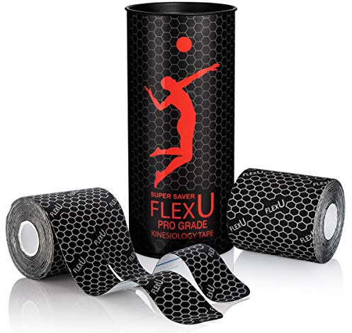 FLEXU Noir Bande de Kinésiologie : Un Ruban de Sport Ultra Large et de Haute qualité. 2 Rouleaux, 40 Bandes pré-découpées (7,5x25 cm).