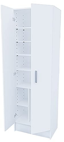 Mehrzweck-Kleiderschrank mit Zwei Türen mit sechs Einlegeböden, Farbe Weiß, Maße 59 x 180 x 37 cm