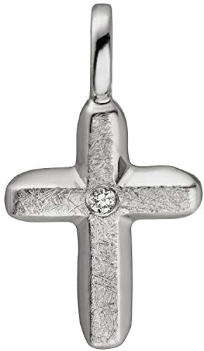 Jobo Damen-Anhänger Kreuz aus 14 Karat 585 Weißgold eismatt mit 1 Diamant