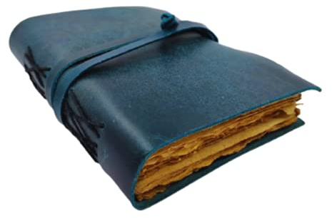 OVERDOSE Deckle Blue Leather Journals - Vintage läderdagbok resa skiss skriva dagbok läderbunden anteckningsbok skissbok bok om skuggor handgjord storlek - 15 x 20 cm |