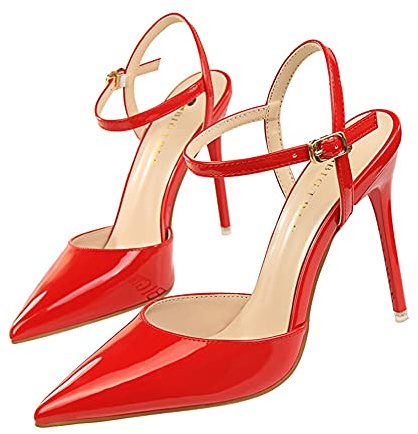 Femmes Mode Sexy Escarpin Stiletto Cuir Verni Chaussure Beau des Sandales Femme Talon Lacets Téglables Haut Aiguille Mariage Club Soirée Talon Aiguille 10.5CM