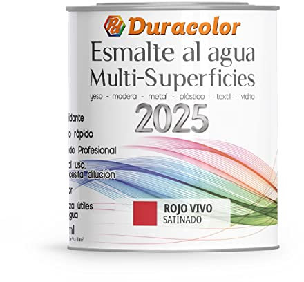 Esmalte al Agua Multi Superficie - Color Satinado Rojo Vivo - 250ml - Acabado Brillante - Sin Olor - Resistente a Golpes, Roces y Manchas - Antioxidante - Rápido Secado - Duracolor