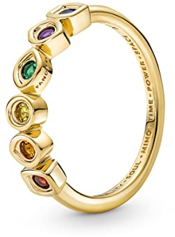 Pandora Marvel Infinity 14k gold-plated ring with royal green, royal blue, salsa red, royal purple, honey coloured and yellow crystal, 56
