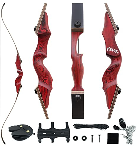 60 Black Hunter Abnehmbarer Recurvebogen für Erwachsene Jugendliche und Anfänger Bogen mit Technischem Holzbogengriff und Gerolltem Armschutz Fingerschutz 20-40lbs für Die Rechte Hand (20 lbs)