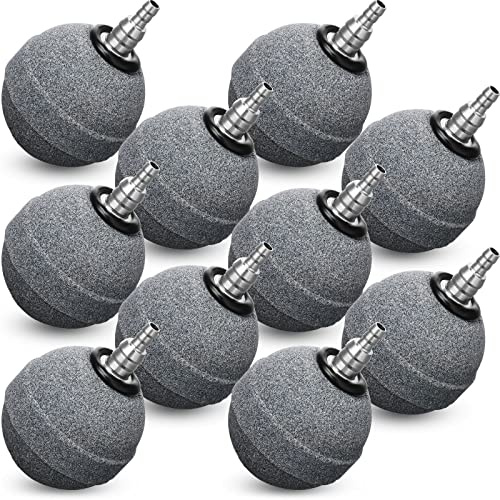 Reginary 10 Pcs Air Stones 2 Inch for Aquariums, Ponds, Hydroponics, Ball Oxygen Bubbler Diffuser Stone Bubble Aerator for Air Pump, Fish Tank, Bucket, and DWC Reservoirs (Grey)