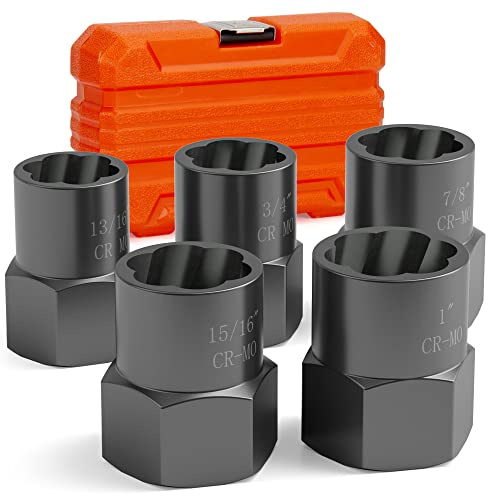 5PCS Bolt Extractor Kit Heavy Duty, 1/2 Drive Impact Lug Nut Remover Tool, Nut Extractor Set Large Size 19-25mm For Removing Stripped, Damaged, Rounded off and Rusted Bolts, Studs