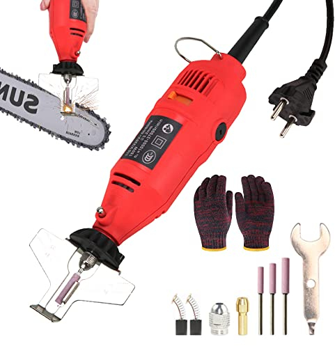 Kit de afilador de Cadenas de motosierra inalámbrica 180W Eléctrica molino de troquelado herramienta de molienda Afilador de Amoladora de Cadena de Mano (Rojo)