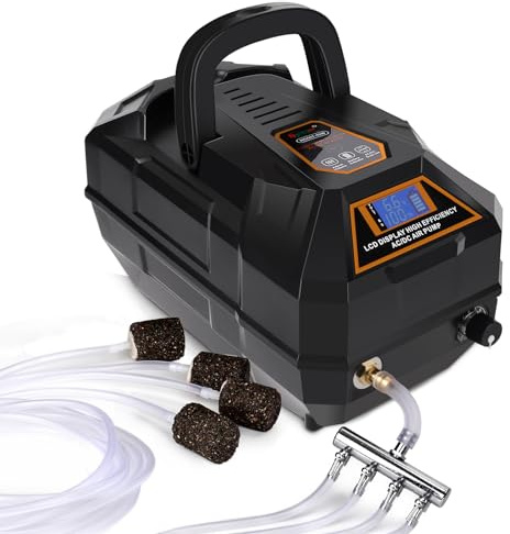 hygger Rechargeable Aquarium Pond Air Pump, Powerful Quiet Commercial Tank Air Pump with Hose Air Stone Check Valve Adjustable Flow 4-outlets Diverter Valve for Fishing Yacht/Power Outages/Hydroponic