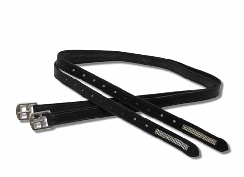 AMKA Leder Steigbügelriemen mit Glitzersteinchen, schwarz 130 oder 150 cm Edelstahlschnallen