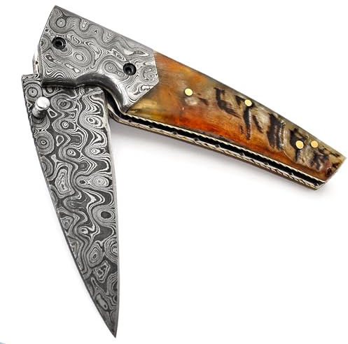 PAL 2000 KNIVES Couteau en acier Damas fait main avec gaine en cuir (3036)