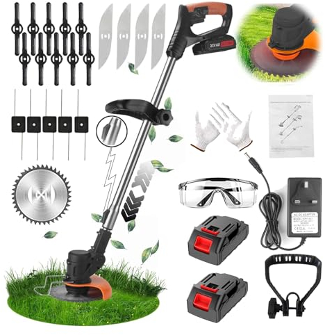 Jwdj 3.1lb Ultra Light Cordless Grass Strimmer 21V with 16 Metal Blades 2x2000mAh Batteries 6 Cut Width for Lawn and Garden Weed Control