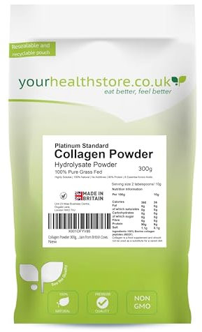 Collagen Powder 300g, 100% Pure Unflavoured, Grass Fed, Platinum Standard, Bovine, Made in Britain from British Cows (Bovaer Free).