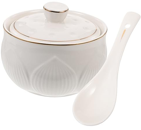 TOPBATHY Ciotola Con Coperchio Per Cottura Vapore Pentola in Ceramica Per Zuppe e Stufati Ciotola Per Dessert e Snack Versatile Per Uso Casalingo e Ristorante