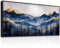 hyidecorart Blaue Goldene Berge Leinwand Bild mit Rahmen Schwarz, 50x100 cm Wandbilder Wohnzimmer Modern Bilder, Landschaft Wanddeko Aesthetic Schlafzimmer Badezimmer Kunst Büro Zimmer Esszimmer