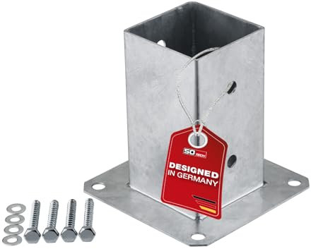 SOTECH Ancrage de sol à visser carré 80 x 80 mm, 152 mm de hauteur, acier galvanisé à chaud, support de clôture pour bois carré - optimal pour jardin ou terrasse
