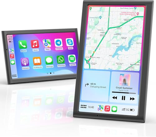 Krunia Schermo Portatile 7 Wireless CarPlay per Apple CarPlay e Android Auto, Modalità Verticale e Orizzontale, Mirror Link, Bluetooth,GPS, Controllo Vocale