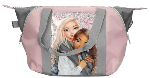 Depesche 13321 TOPModel My BFF - Sac de Sport Rose et Gris, avec Motif de Mannequin et Paillettes, Sac avec Forme Ajustable pour Plus de Place