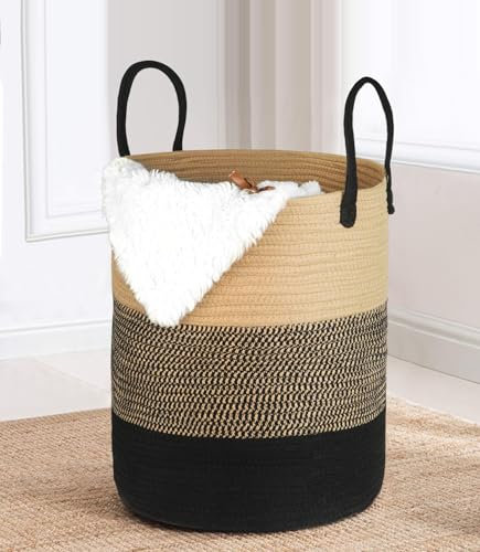66L Cesto Portabiancheria in Corda Intrecciata D38 x H46 CM, Pieghevole Cesta Decorativa Stoccaggio Paniere con Maniglia Tessuto Naturale Cesto per Coperte Esperto di Archiviazione