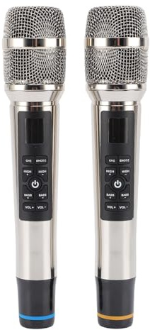 Trådlös Mikrofon, Dubbel Handhållen Trådlös Mikrofon med Reverb, 30 Meter Sträcker Sig Karaoke Mikrofoner för Sång, Bröllop, DJ, Fest, Tal