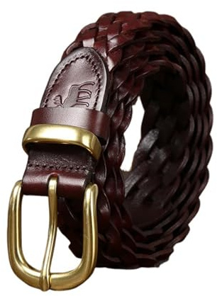 Cinturón de Cuero Trenzado Ajustable para Hombre y Mujer, Informal, para Uso Diario, con Correa de Cuero Tejido, 3 cm de Ancho y Hebilla Ovalada Dorada (110 cm/43 café)