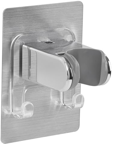 OFFO Support Pommeau de Douche sans Percage, Autocollant Support de Douche, Avec Double Crochet, Support Douchette Universel, Angle Réglable, Chrome