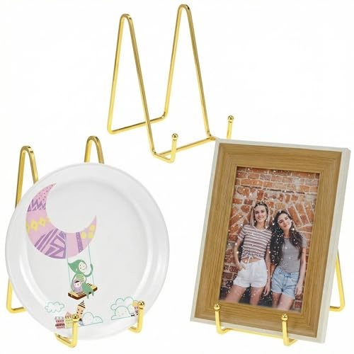 QWORK® Set di 3 Cavalletto Espositore Porta Piatti in Ferro, Oro, Altezza 14,5 cm - Supporto Elegante e Moderno per Piatti, Libri, Foto e Altro