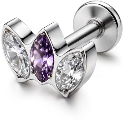 BodyBonita G23 Titanio Pendientes Piercings Oreja Piercing Tragus - Hipoalergenicos 16G Flatback Stud Joyería Helix Medusa Monroe Labret Labio Conch Pendiente 8mm Púrpura CZ