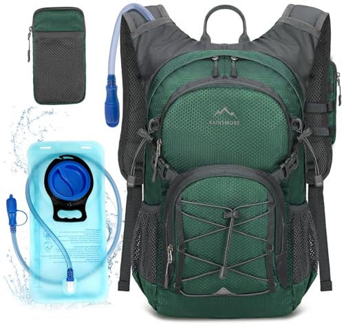 RAINSMORE Hydration Backpack with 2L Hydration Bladder Lightweight Insulated 18L Hiking Backpack with Rain Cover for Men Women Water Backpack for Running Cycling Biking Climbing
