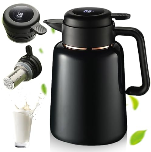 1,8L Thermoskanne mit Teesieb, 316 Edelstahl Lsolierkanne, Isolierkanne mit Temperaturdisplay, Dichtes Thermosgefäß für Kaffee und Tee (Dunkelgrün)