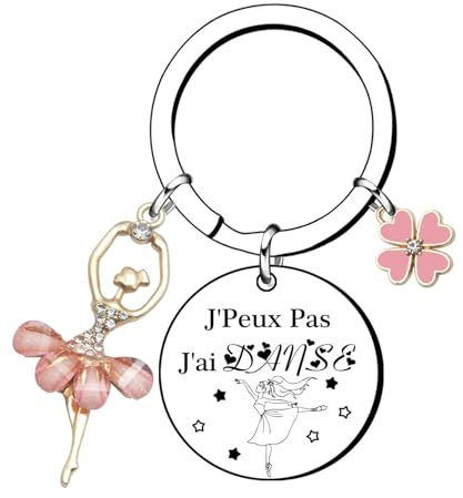 GUOYU Porte-clés danse « J'peux pas, j'ai danse » avec acier inoxydable et breloque ballerine, pointes – Idée cadeau femme danseuse