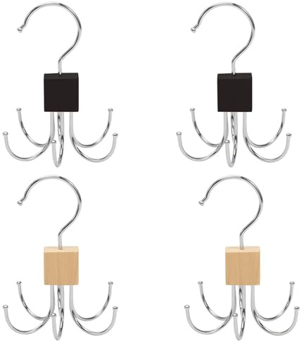 ChAusa 4 PCS Multifonction Rangement Ceinture, Bois Gain de Placev Etagère de Rangement à Six Griffes, Porte-Cravates et Cintre à Ceintures pour Cravates, Foulards, Echarpes et Sacs
