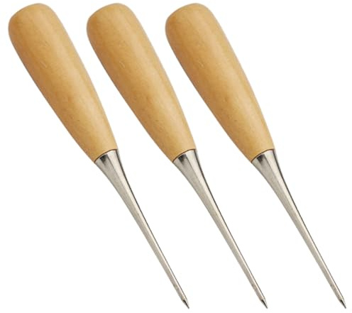 HOODANCOS 3 Punteruoli da Cucito Fai da Te in Legno per Artigianato in Pelle, Strumenti Compatti e Resistenti per Perforare e Piegare Tessuti, Accessori Pratici per Lavori Manuali di Cucito