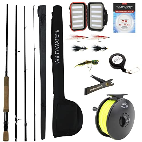 Wild Water Fly Fishing 9 Foot, 4-Piece, 9/10 Weight Fly Rod Complete Fly Fishing Rod and Reel Combo Starter Package