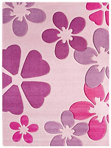 Luxor Living Spielteppich Flair Carving - Kinderteppich Mädchen mit Blumen Design - ideal als Spielteppich - Teppich Kinderzimmer Mädchen - pflegeleicht und strapazierfähig 80 x 150 cm