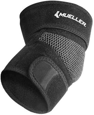 MUELLER Adjustable Elbow Brace – Adults One Size Compression Support for Men & Women – Tennis Elbow Sleeve for Golf Painting Work & Sports – HydraMesh Breathable Fabric – Fits 7–14 inch Elbows – Black