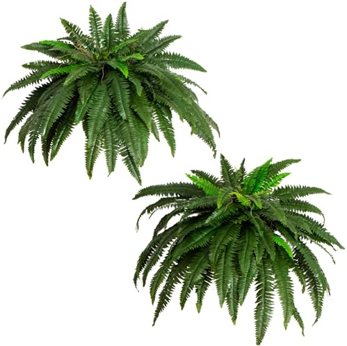 Nearly Natural 48in Artificial Boston Fern, Set of 2 - Large Hanging Fake Plant Wall Decor with 67 Fronds, Faux Fern Vines that Look Real for Home and Office Decor