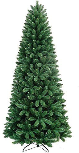 Bakaji Albero Di Natale SLIM Molto Folto Nuova Versione Pino Dei Sogni Ecologico e Ignifugo Con Base a Croce In Ferro Pieghevole Apertura a Stella Verde (Verde Pino dei Sogni, 210)