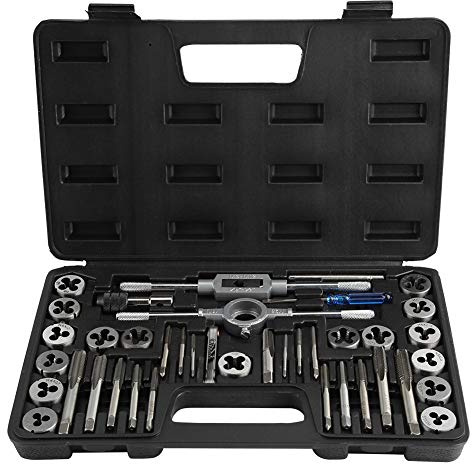 Tap and Die Set,40 Pcs Heavy Duty Alloy Steel Dies Steel Taps Adjustable Wrench Cutting Tool with Thread Gauge Storage Case for Vehicles Machinery, M3 to M12