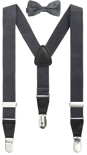 BomGuard Ensemble bretelles & nœud papillon pour enfant – Gris foncé PU
