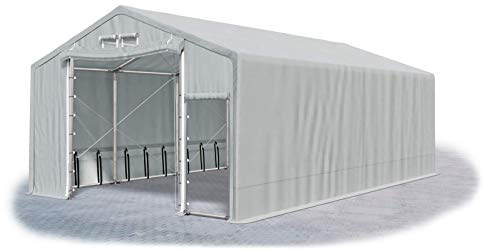 Das Company Lagerhalle 4x8x2.5m feuersicher grau wasserdicht ganzjährig Industriezelt Stahlseile 600g/m² PVC Winter Plus SFR - Zeltgarage, Lagerzelt Winterfest, Zeltgarage Winterfest - Winterzelt