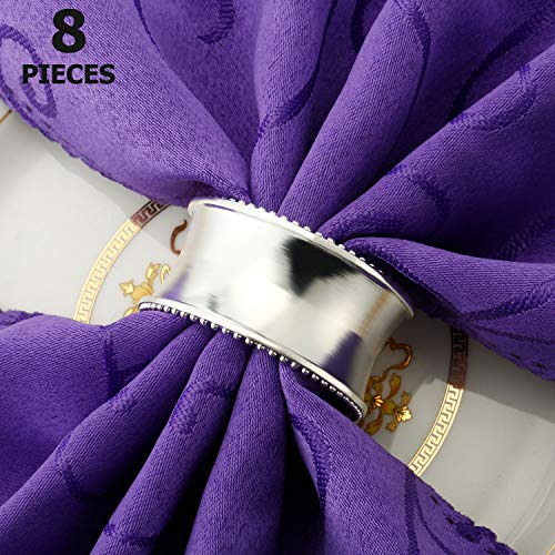 Hotop 8 Pcs Silver Napkin Rings Set Metal Napkin Holder Rings Rhinestone Delicate Napkin Buckle for Wedding, Dinner, Holiday Parties, Receptions, Family Gathering Table Setting Easter Party Decoration