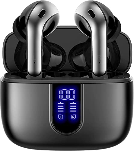 TAGRY Bluetooth Headphones True Wireless Earbuds 60H Playback LED Power Display Earphones with Wireless Charging Case IPX5 Waterproof in-Ear Ear buds with Mic for TV Smart Phone Laptop Computer Sports