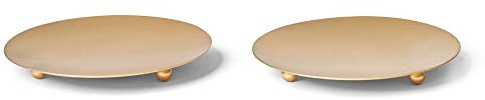 Novaliv Lot de 2 assiettes décoratives dorées - 3 pieds de diamètre 12 cm - Bougeoir de l'Avent - Décoration de table pour bougies piliers - Métal - Bougeoir de Noël
