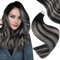 Easyouth Balayage Tape in Extensions Echthaar Tape in Echthaar Extensions Off Black Mix Silber und Off Black 35cm 40g Tape Extensions Echthaar #1B/Silver/1B