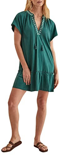 women'secret Robe 100% Coton avec Ourlet à Volants, Vert Bouteille, M Femme
